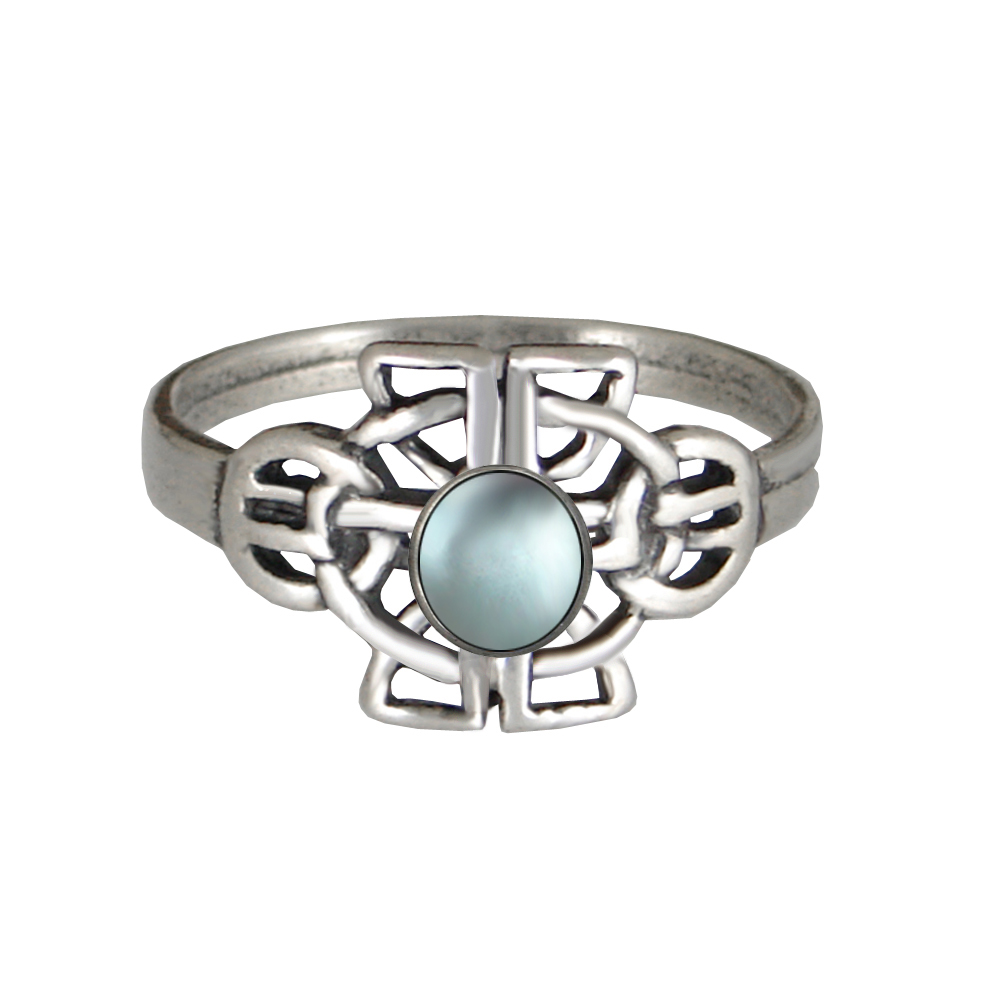 Sterling Silver Celtic Knotwork Ring With Blue Topaz Size 11